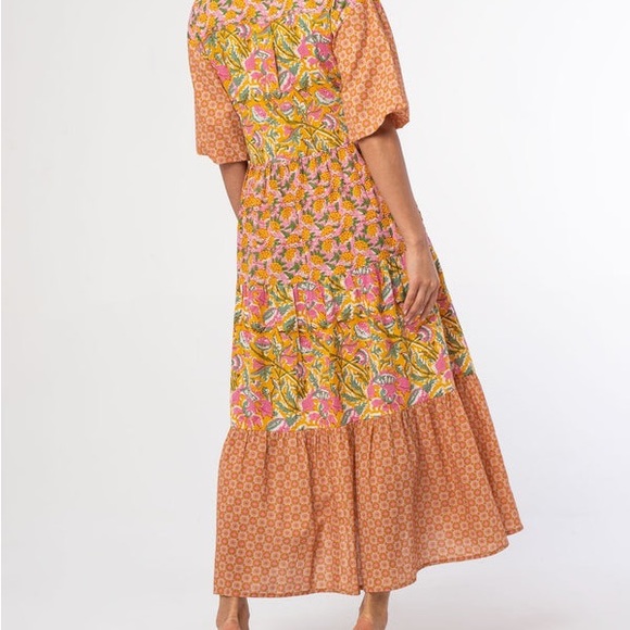 NWT LoveStitch Dress pockets 100% cotton midi floral tiered oranges golds pinks - Picture 12 of 16